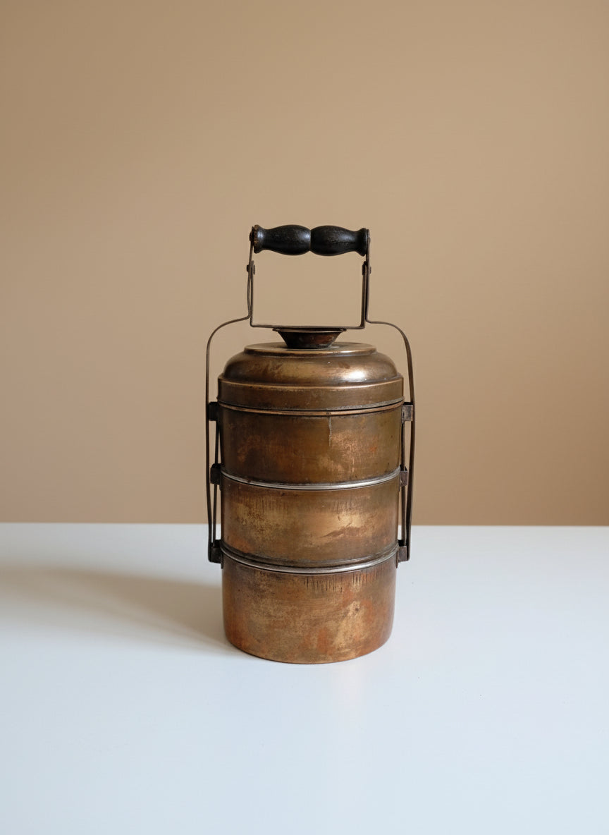 Elegant Vintage Three Tier Brass Tiffin Box