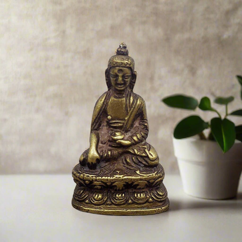Abhaya Sitting Buddha Brass Statue Size 3.5 x 2.5 x 5.6 cm - Style It by Hanika