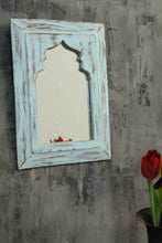 Load image into Gallery viewer, Antique Inspired Handcrafted Wooden Blue Rustic Mirror Indian Jharokha - Style It by Hanika
