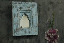 Load image into Gallery viewer, Antique Inspired Handcrafted Wooden Blue Rustic Mirror Indian Jharokha - Style It by Hanika
