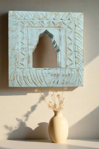 Antique Inspired Handcrafted Wooden Blue Rustic Mirror Indian Jharokha - Style It by Hanika