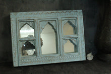 Load image into Gallery viewer, Antique Inspired Handcrafted Wooden Blue Rustic Mirror Indian Jharokha - Style It by Hanika
