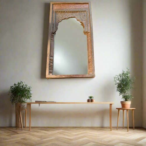 Antique Inspired Handcrafted Wooden Rustic Mirror Frame Jharokha Style - Style It by Hanika