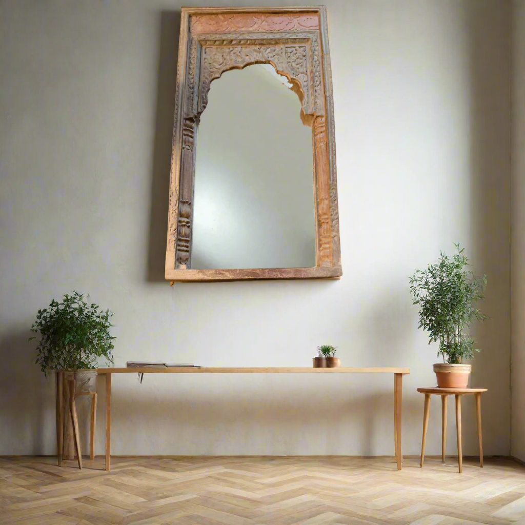 Antique Inspired Handcrafted Wooden Rustic Mirror Frame Jharokha Style - Style It by Hanika