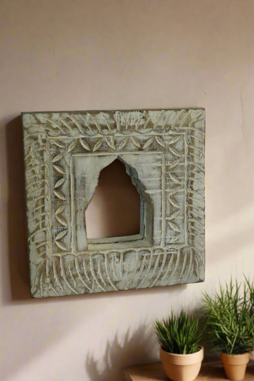 Antique Inspired Handcrafted Wooden Rustic Mirror Indian Jharokha - Style It by Hanika