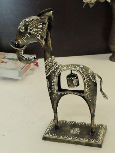 Artisan-Crafted Metal Elephant Showpiece with Hanging Bell - Style It by Hanika