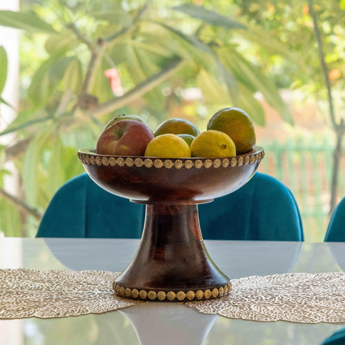 Artisan-Crafted Wooden Fruit Bowl with Brass Fittings - Handmade Elegance - Style It by Hanika