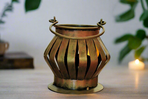 Beautiful Metal Jali Tealight Holder with Handle - Style It by Hanika