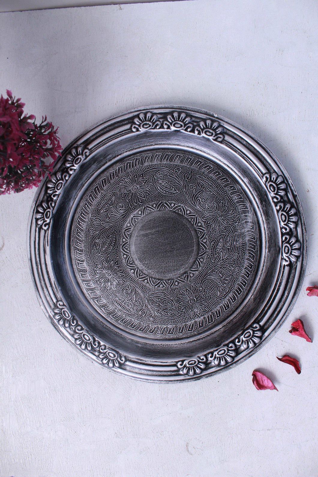 Beautiful Silver Finish Metal Art Plate - Style It by Hanika