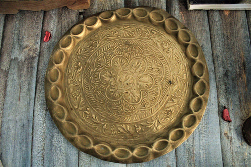 Beautiful Vintage Brass Engraved Plate (Length - 14.2