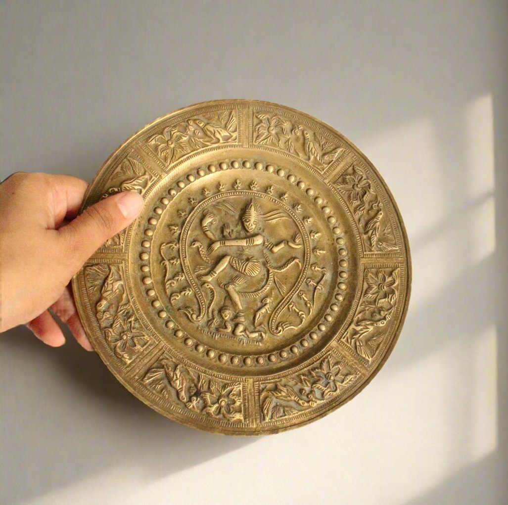 Beautiful Vintage Dancing God Natraj Embossed Brass Plate – Style