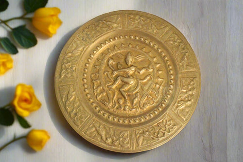 Beautiful Vintage Dancing God Natraj Embossed Brass Plate - Style It by Hanika