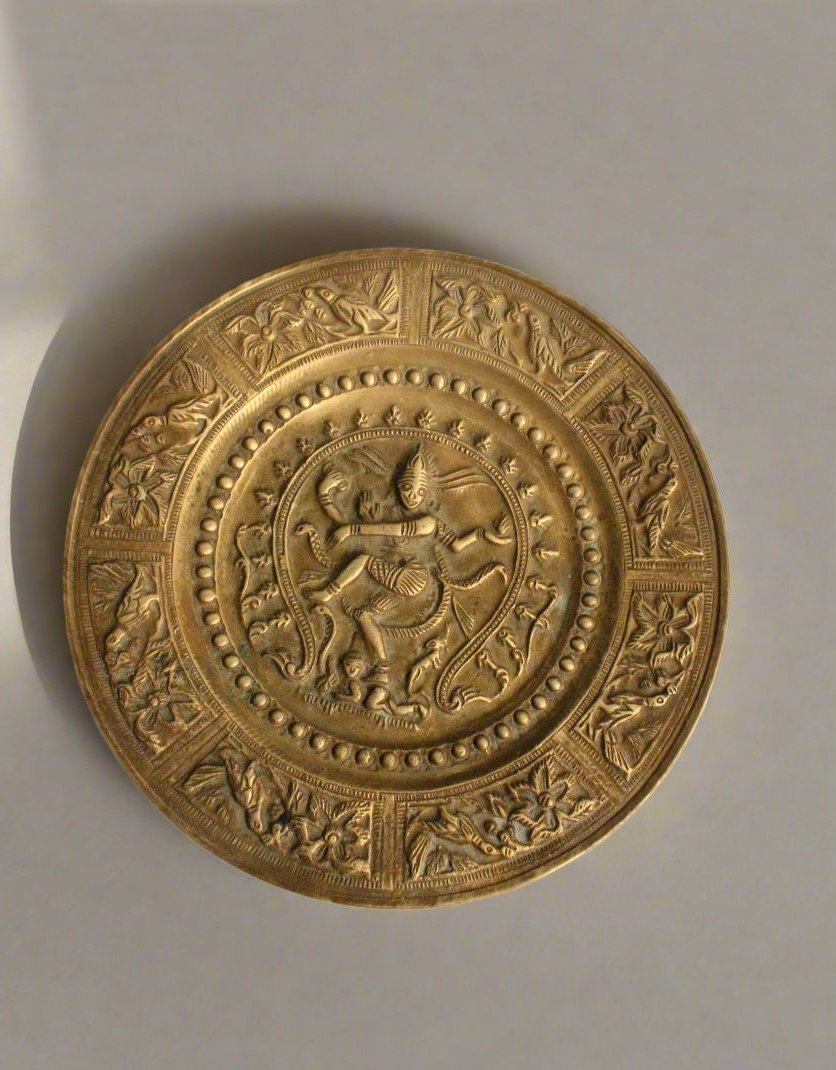 Beautiful Vintage Dancing God Natraj Embossed Brass Plate – Style
