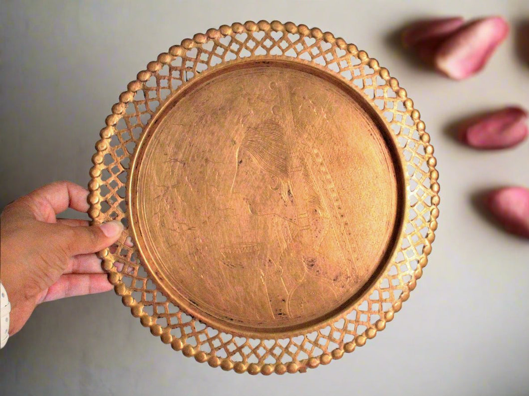 Beautiful Vintage Hand Engraved Brass Plate - Style It by Hanika