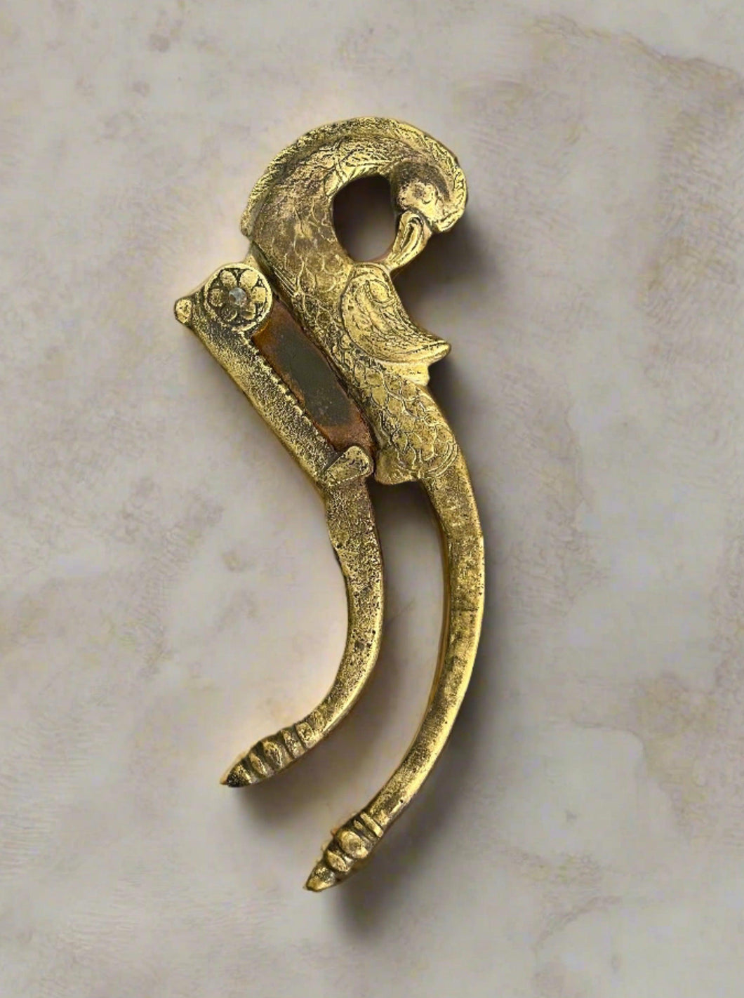 Beautiful Vintage Old Brass Fine Quality Engraved Peacock Shape Betel Nut Cutter / Sarota (Length - 18.5