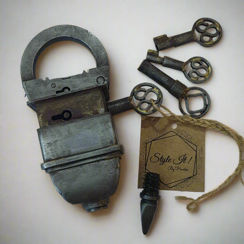 Collectible Vintage Puzzle Padlock - Antique Iron Mystery Lock with Hidden Keyhole and Keys - Rustic Farmhouse Decor & Unique Gift Accent - Style It by Hanika