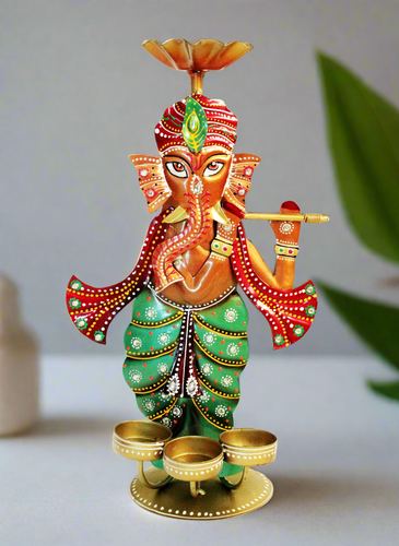 Divine Elegance: Handpainted and Handmade Metal Ganesh Tea Light Holder - Style It by Hanika