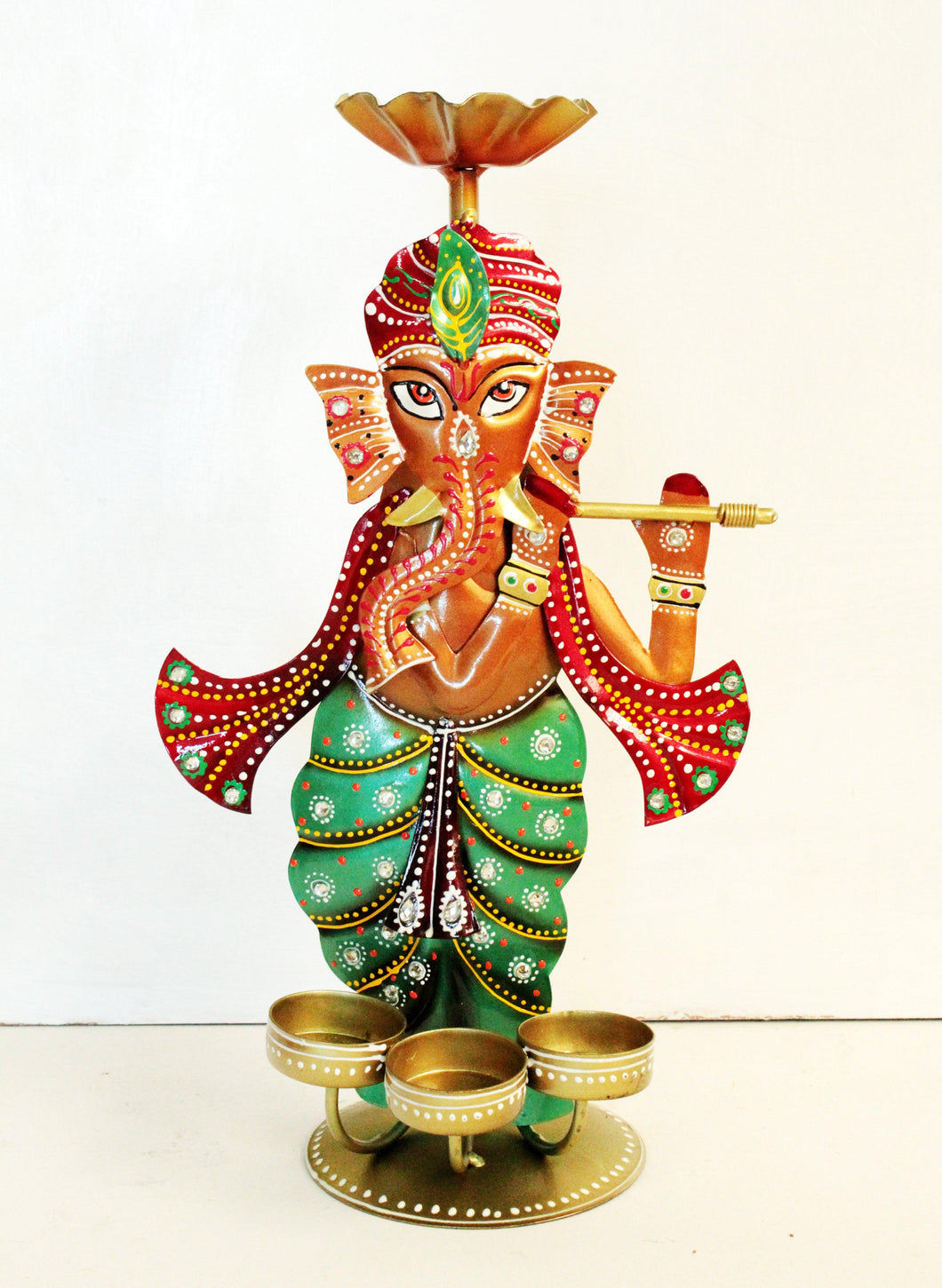 Divine Elegance: Handpainted and Handmade Metal Ganesh Tea Light Holder - Style It by Hanika