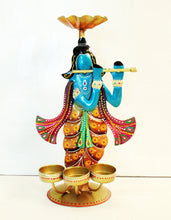 Load image into Gallery viewer, Divine Elegance: Handpainted and Handmade Metal Krishna Tea Light Holder - Style It by Hanika
