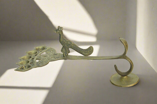 Elegance of the Peacock Brass Panch Aarti Diya - Style It by Hanika