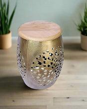 Load image into Gallery viewer, Elegant Hand Crafted Metal Drum Shaped Stool Solid Wood Top - Style It by Hanika

