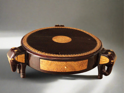 Elegant Wooden Handcrafted 3 Elephant Chowki with Brass Fittings - Style It by Hanika