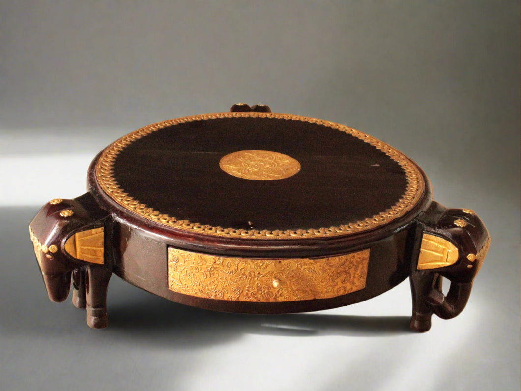 Elegant Wooden Handcrafted 3 Elephant Chowki with Brass Fittings - Style It by Hanika