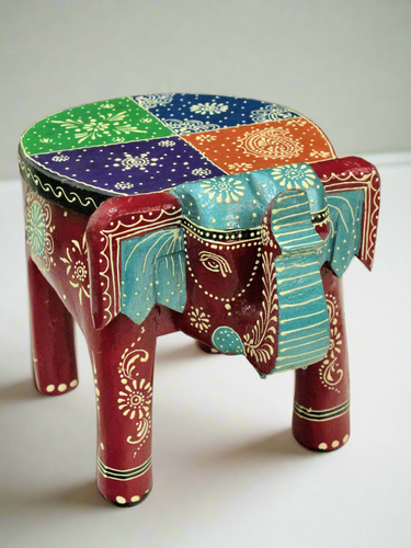 Elly Wooden Stool Emboss Painted (Multicolored) Size 25.4 x 20.3 x 20.3 cm - Style It by Hanika
