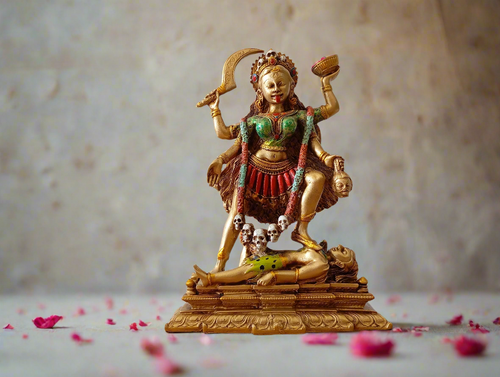 Goddess Kali statue depicting the fierce form of Parvati as the Hindu goddess of destruction, power, and creation, shown with Lord Shiva. - Style It by Hanika
