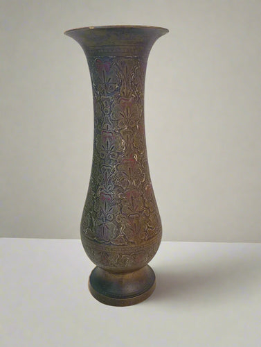 Hand-Etched Brass Vase: A Vintage Floral Masterpiece - Style It by Hanika