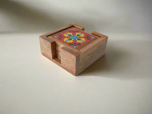 Load image into Gallery viewer, Hand-Painted Ceramic Tile Coaster Set with Wooden Holder - Artisan Drink Coasters | Indian Home Decor | Unique Gift - Style It by Hanika
