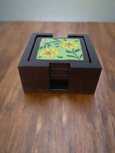 Load image into Gallery viewer, Hand-Painted Ceramic Tile Coaster Set with Wooden Holder - Artisan Drink Coasters | Indian Home Decor | Unique Gift - Style It by Hanika
