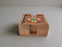 Load image into Gallery viewer, Hand-Painted Ceramic Tile Coaster Set with Wooden Holder - Artisan Drink Coasters | Indian Home Decor | Unique Gift - Style It by Hanika
