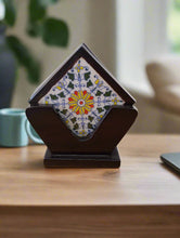 Load image into Gallery viewer, Hand-Painted Ceramic Tile Coaster Set with Wooden Holder - Artisan Drink Coasters | Indian Home Decor | Unique Gift - Style It by Hanika
