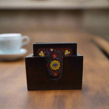 Load image into Gallery viewer, Hand-Painted Ceramic Tile Coaster Set with Wooden Holder - Artisan Drink Coasters | Indian Home Decor | Unique Gift - Style It by Hanika
