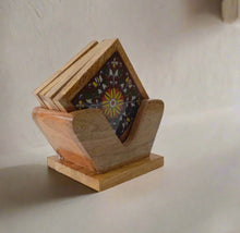 Load image into Gallery viewer, Hand-Painted Ceramic Tile Coaster Set with Wooden Holder - Artisan Drink Coasters | Indian Home Decor | Unique Gift - Style It by Hanika
