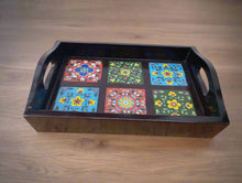 Load image into Gallery viewer, Hand-Painted Wooden Serving Tray | Moroccan Tile Decor | Rustic Farmhouse Tray | Unique Hostess Gift | Kitchen &amp; Dining Decor - Style It by Hanika
