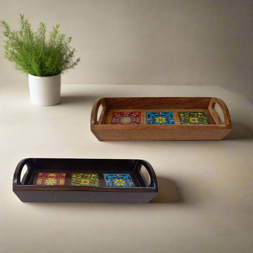 Hand-Painted Wooden Serving Tray | Moroccan Tile Decor | Rustic Farmhouse Tray | Unique Hostess Gift | Kitchen & Dining Decor - Style It by Hanika
