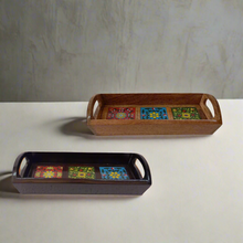 Load image into Gallery viewer, Hand-Painted Wooden Serving Tray | Moroccan Tile Decor | Rustic Farmhouse Tray | Unique Hostess Gift | Kitchen &amp; Dining Decor - Style It by Hanika
