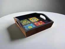 Load image into Gallery viewer, Hand-Painted Wooden Serving Tray | Moroccan Tile Decor | Rustic Farmhouse Tray | Unique Hostess Gift | Kitchen &amp; Dining Decor - Style It by Hanika

