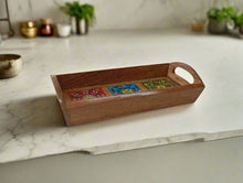 Load image into Gallery viewer, Hand-Painted Wooden Serving Tray | Moroccan Tile Decor | Rustic Farmhouse Tray | Unique Hostess Gift | Kitchen &amp; Dining Decor - Style It by Hanika
