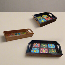 Load image into Gallery viewer, Hand-Painted Wooden Serving Tray | Moroccan Tile Decor | Rustic Farmhouse Tray | Unique Hostess Gift | Kitchen &amp; Dining Decor - Style It by Hanika
