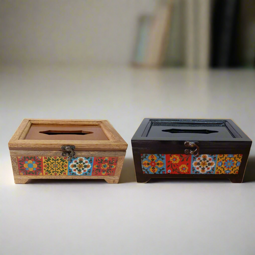Hand-Painted Wooden Tissue Box Cover | Moroccan Tile Design Napkin Holder | Bohemian Home Decor | Unique Gift - Style It by Hanika