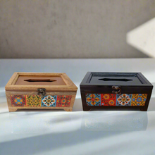 Load image into Gallery viewer, Hand-Painted Wooden Tissue Box Cover | Moroccan Tile Design Napkin Holder | Bohemian Home Decor | Unique Gift - Style It by Hanika
