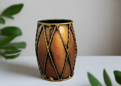 Handcrafted Iron Decorative Dholak Pen Holder - Style It by Hanika