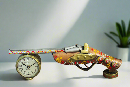 Handcrafted Metal Gun Shaped Table Clock - Style It by Hanika
