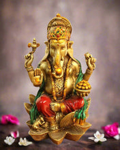 Load image into Gallery viewer, Handcrafted Poly Resin Kamal Ganesh Sitting Multi Color Sculpture - Style It by Hanika
