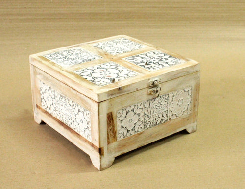 Handcrafted Square Box with White Distressed Finish: Shabby Chic Charm - Style It by Hanika