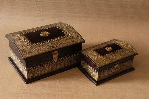 Handcrafted Wooden Half-Round Box Set of 2 pcs with Brass Fittings: Artisanal Elegance - Style It by Hanika