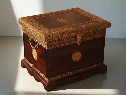 Handcrafted Wooden Trunk in Urdu Style Metal Fittings - Timeless Elegance - Style It by Hanika